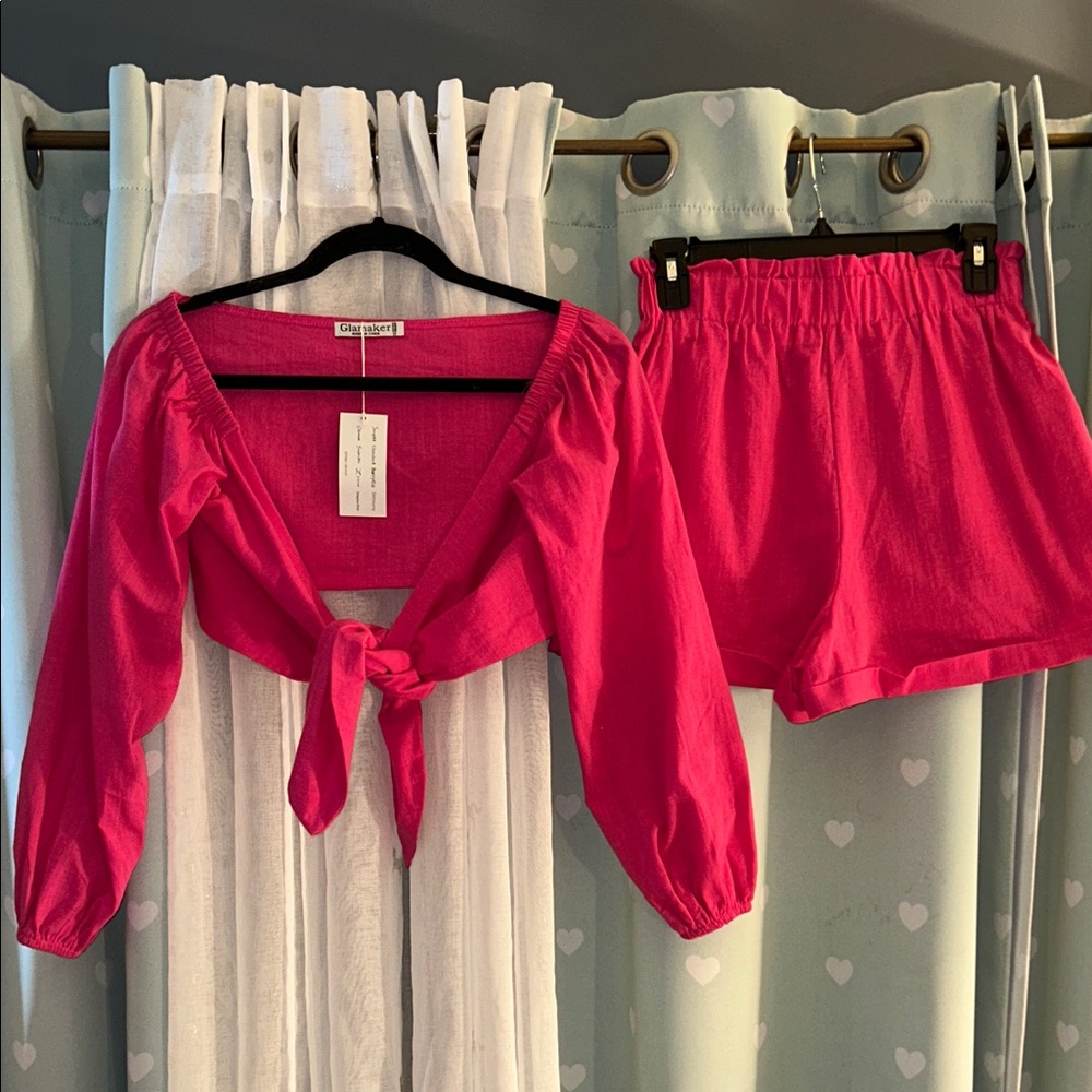 NWT Pink Tie-Front Top and Shorts Set Size S
